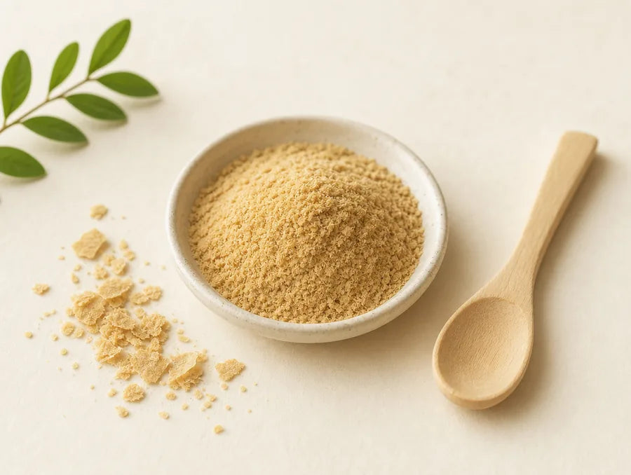 A pile of brewer’s yeast powder in a small dish